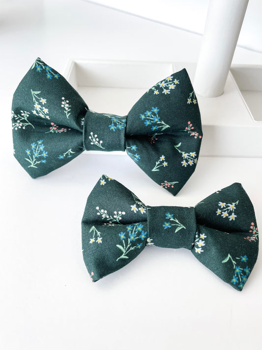 Hunter Green Floral Bow Tie